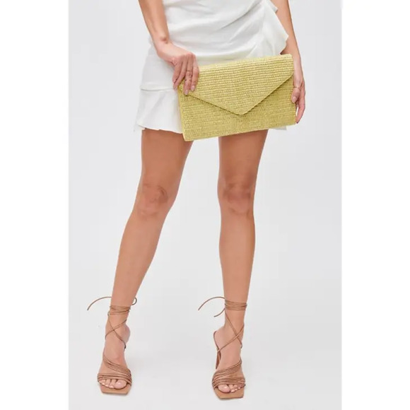 Trista Straw Clutch Woven Chain Crossbody Sage Green - Picture 3 of 5